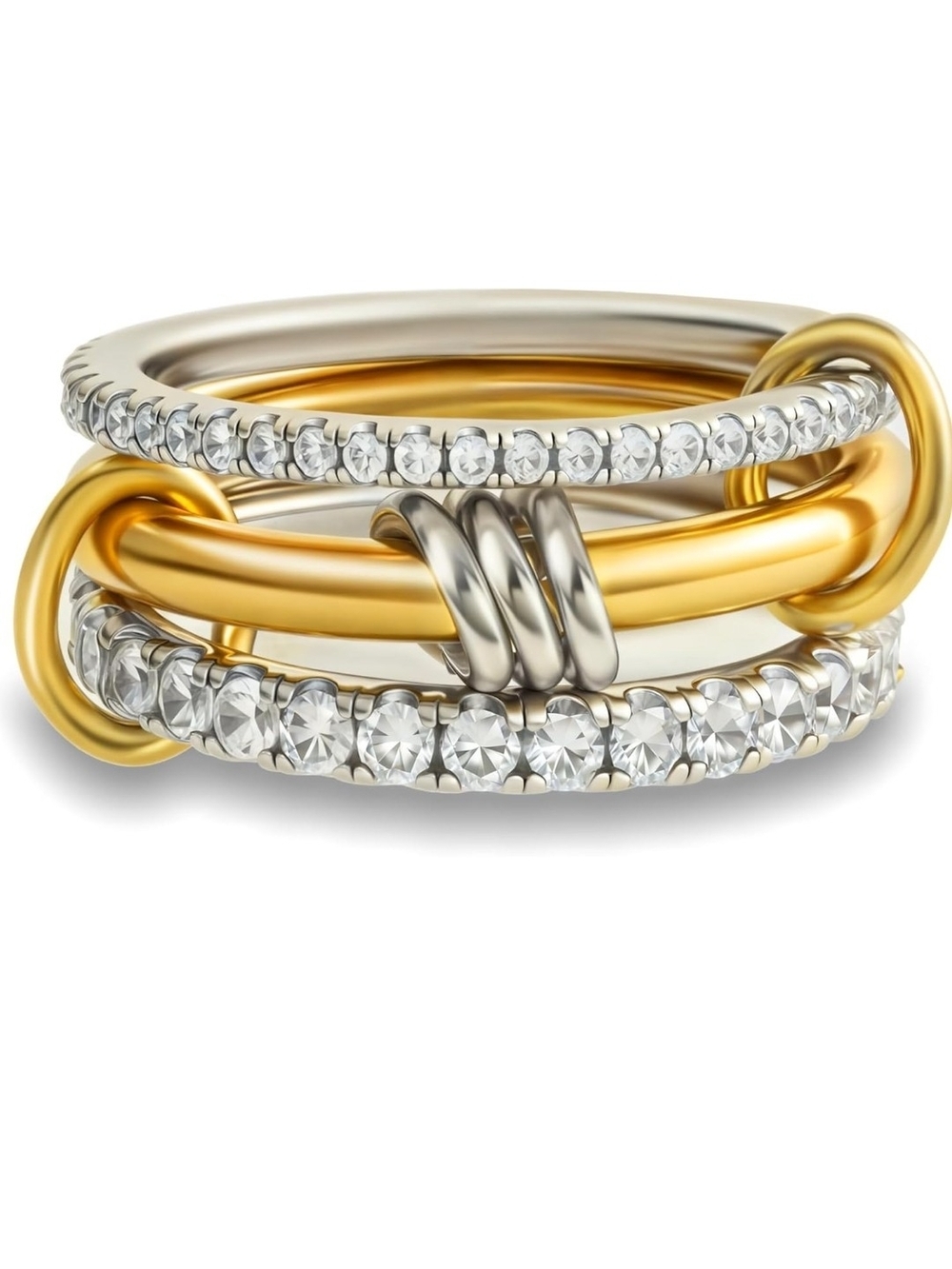Two-Tone Gold and Silver Crystal Stackable Rings - Brand